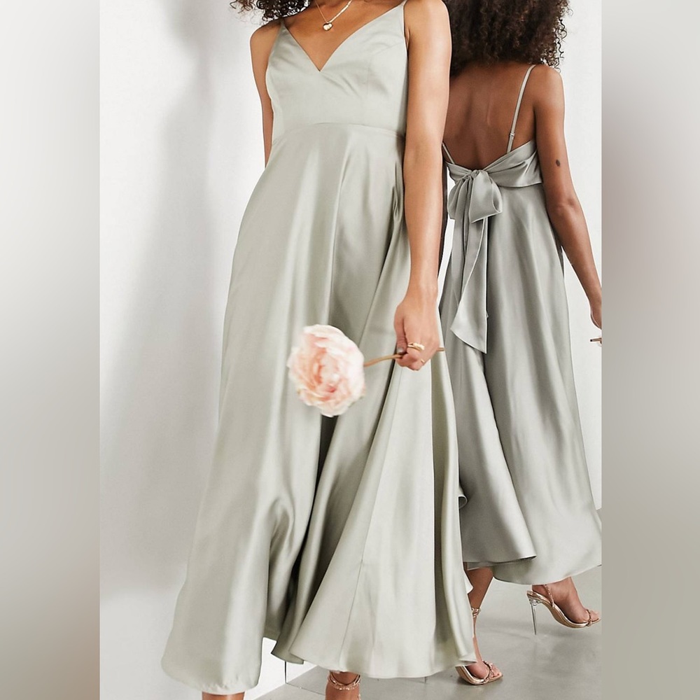 ASOS Satin Midi Dress w/ Tie Back in Sage Green
